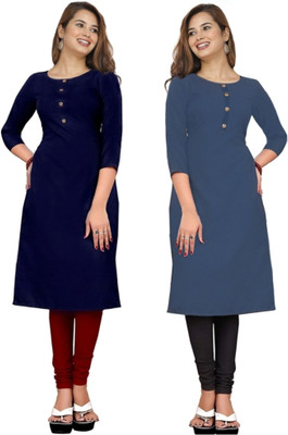 Adgoodstrader fashion Women Solid Straight Kurta(Multicolor)
