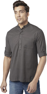 Indus Route by Pantaloons Men Solid Straight Kurta(Grey)
