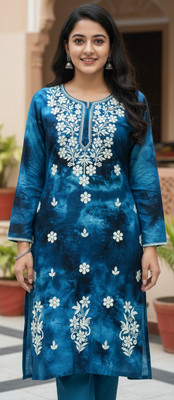 NAZAQATCHIKAN Women Embroidered, Dyed/Ombre Straight Kurta(Black, Blue, White)