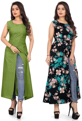 tanvi creation Women Printed Frontslit Kurta(Blue)