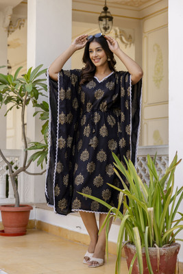 flexflow Women Printed Straight Kurta(Black)