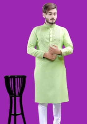 Fhofiiyj Men Self Design Straight Kurta(Green)