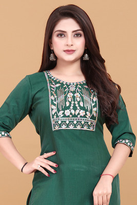 RIDDHI COLLECTION MALL Women Embroidered A-line Kurta(Green)