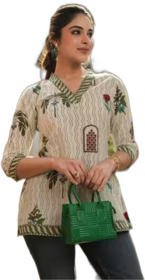 VRSS ENTERPRISES Women Printed Straight Kurta(Beige, Green)