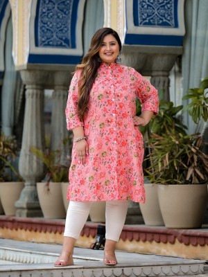 Lee Moda Women Floral Print A-line Kurta(Pink)