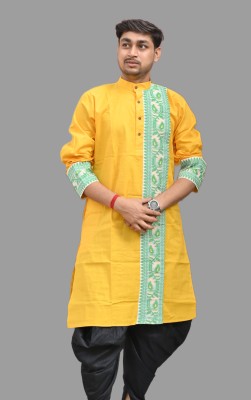 Sumit online Men Self Design Straight Kurta(Yellow)