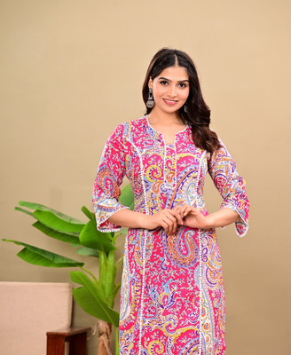 HAADIVASTRA Women Printed Straight Kurta(Multicolor)