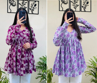 CLANGER Women Floral Print Flared Kurta(Multicolor)
