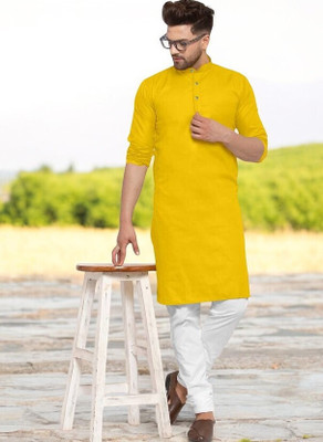 Rashmicreation Men Solid Straight Kurta(Yellow)