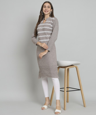 NYSINE Women Printed Straight Kurta(Grey)
