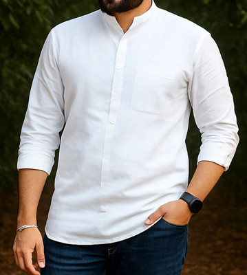 SilverBuck Men Printed Pathani Kurta(White)