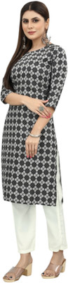 Maridiifashion Women Printed Straight Kurta(Black, Grey)