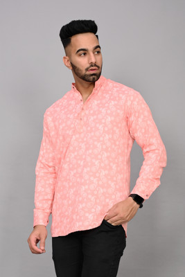 S-Line Men Printed Straight Kurta(White)
