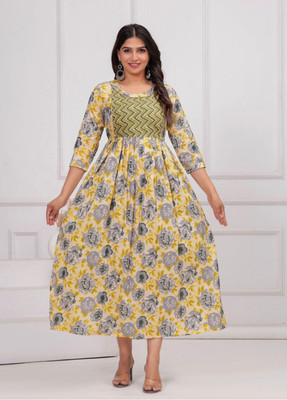 BQWOMEN Women Floral Print Flared Kurta(Multicolor)