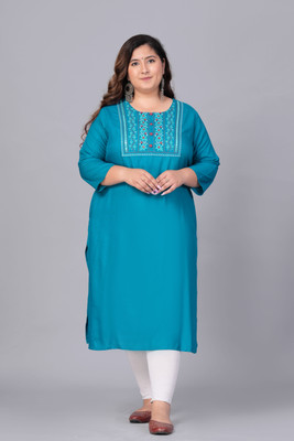 Sztori Women Embellished Asymmetric Kurta(Blue)