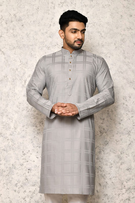 RANAK Men Self Design Straight Kurta(Grey)