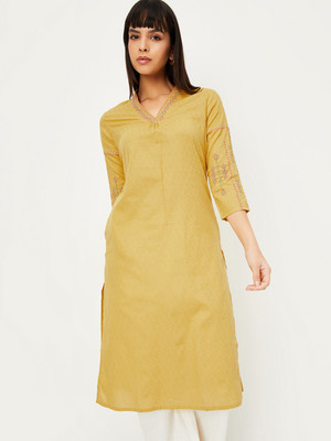 MAX Women Solid Straight Kurta(Yellow)