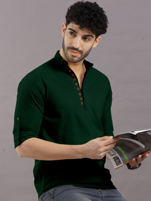 VTEXX Men Solid Straight Kurta(Green)