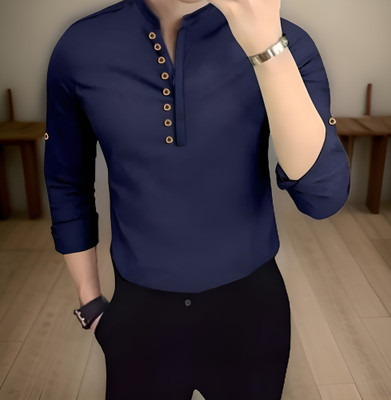 Zimli Men Solid Straight Kurta(Dark Blue)
