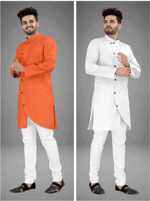 CRYSTALREVENUE Men Solid Trail Cut Kurta(Multicolor)