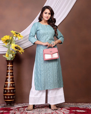 Cttextiles Women Embroidered Straight Kurta(Grey)