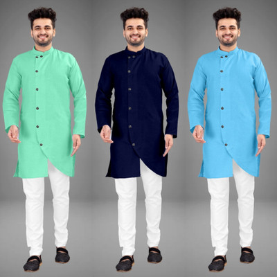 DIAMOND CLUSTER Men Self Design Trail Cut Kurta(Multicolor)
