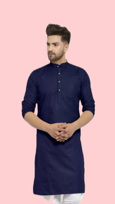 VINAARI Men Solid A-line Kurta(Dark Blue)