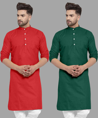 UDANIENTERPRISE Men Solid Straight Kurta(Green, Red)