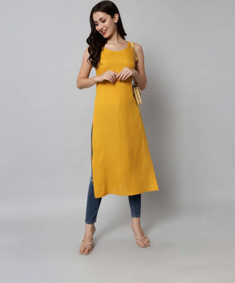 Moda Casa Women Solid Straight Kurta(Yellow)