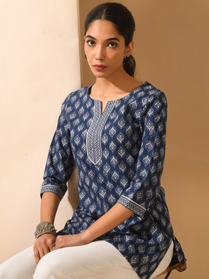 BHADRIYAA Women Printed Straight Kurta(Blue)