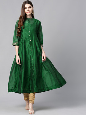 Juniper Women Solid Flared Kurta(Green)