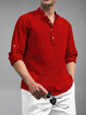 UNIFAV Men Solid A-line Kurta(Red)