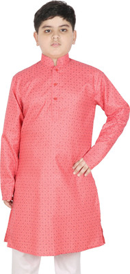 SG YUVRAJ Boys Printed Straight Kurta(Pink)