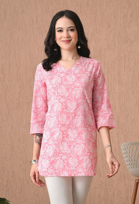 Anmi Floral Print Women Straight Kurta(Pink)