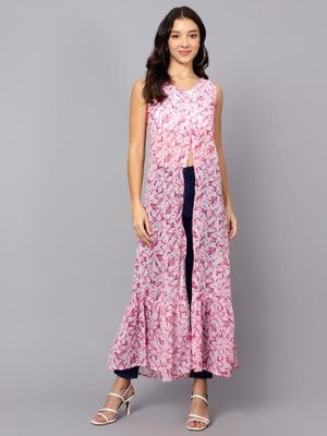 VESICLE Women Printed Frontslit Kurta(Pink)