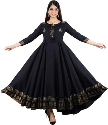 Shambhavi Creations Women Printed Anarkali Kurta(Black)