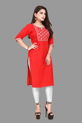 Jayshree Fab Women Embroidered A-line Kurta(Red)