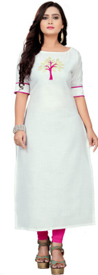 mahi creation Women Woven Design Straight Kurta(White)