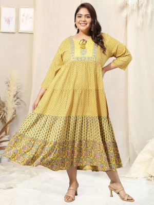 MIRCHI FASHION Women Printed Anarkali Kurta(Yellow, Light Blue)