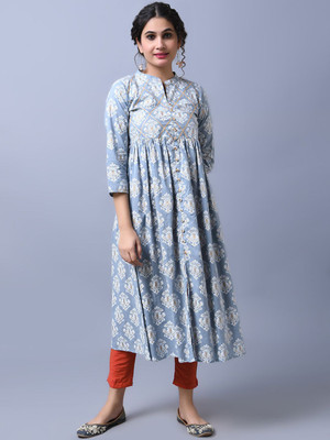 all about you Women Printed Anarkali Kurta(Blue)