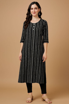 SAANJH BY RADHIKA Women Printed Straight Kurta(Black)