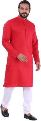 HouseOfCommon Men Solid Straight Kurta(Red)