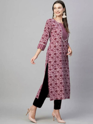 The Swagg Women Printed A-line Kurta(Maroon)