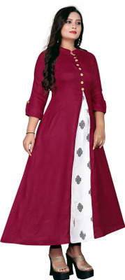 Talavadi Women Printed Anarkali Kurta(Red, White)