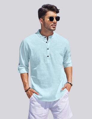bellstone Men Solid A-line Kurta(Blue)