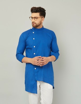 AEW DESIGNS Men Solid Trail Cut Kurta(Blue)