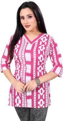 FINIFAB Women Printed A-line Kurta(Pink, White)