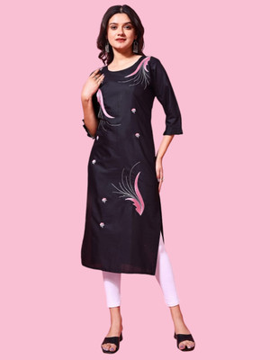 U CREATION Women Printed Straight Kurta(Black)