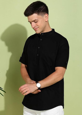 Ellipse Men Solid Straight Kurta(Black)