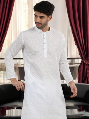 Tattva Men Embroidered Straight Kurta(White)